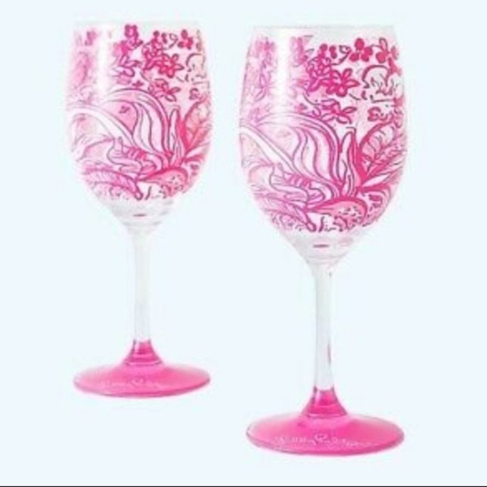 New Lilly Pulitzer Wine Glass Set Bunny Hop
